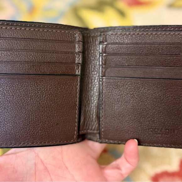 COACH Unisex Dark Brown Pebbled- Textured Leather Bifold Compact Wallet - Picture 8 of 16